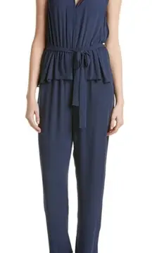 BCBGMAXAZRIA Giovanna Navy Peplum Sleeveless Jumpsuit XS - Keyhole Back
