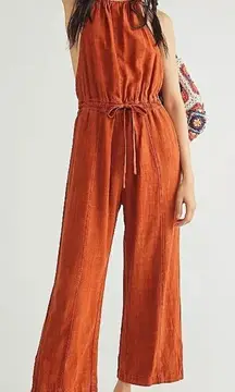 Free People Linen Blend Open Back Jumper Brown