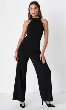 Zara high neck halter viscose black wide leg jumpsuit