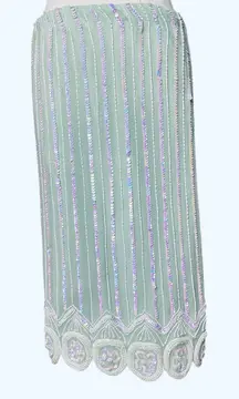 VINTAGE Jewel Queen 100% Silk
Beaded Sequin Midi Skirt Sage
Green Size 6