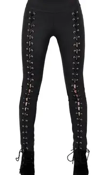 Killstar Viper Lace Up Faux Leather Leggings Black Small