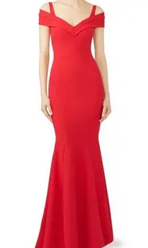 RTR SZ 52 /14 La Petite Robe di Chiara Boni Red Tally Gown open shoulder bodycon