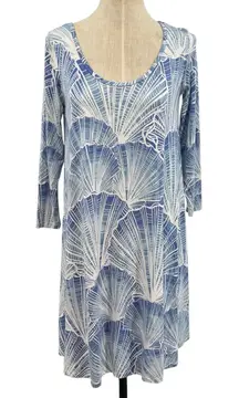 Tori Richard Honolulu Jersey Mini Dress Seashell‎ Print Blue Size Small