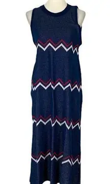 Italian Red White & Blue Knit Midi Dress MEDIUM Zig Zag Modest A-line Akep NEW