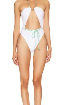 Lovers & Friends Waterfall Halterneck Tie One Piece Swim‎ Suit in White Size XS