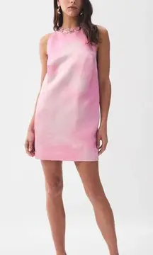 Aje NWT Twilight Mini Dress Blush Ink Pink Linen Beaded Neckline Size 8