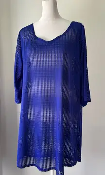O’Neill Royal Blue Mesh V-Neck Half Sleeve Relaxed Fit Swimsuit Cover-Up