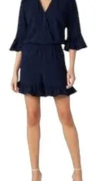 Trina Turk  Navy Te Amo Ruffle Sleeve Romper Size M New