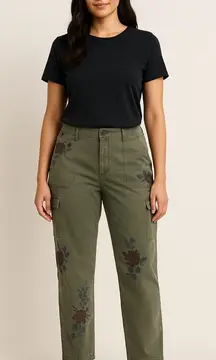 Sundance Bloom Floral Embroidered Cargo Utility Pants Army Green Size 16