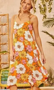 Emily Wonder Orange Floral Midi Dress