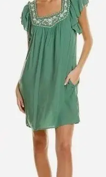 Max Studio Green Vice Embroidered Mini Dress Size Small