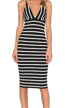 NWT Bec & Bridge Midi Dress Large Black White Beetle Juice REVOLVE Classic