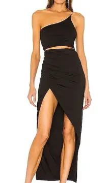 NWT Superdown Revolve Lydia Black Ruched Side Slit Maxi Skirt XXS