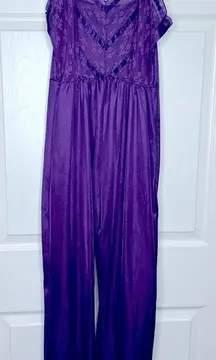 Vintage rare purple lace sheer sleepwear pajamas‎ pant jumpsuit
