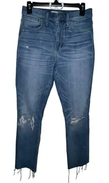 Madewell The High-Rise Slim BoyJean Women's Sz 27 Distressed Raw Hem Medium Wash