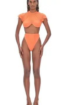 Andrea lyamah Gara Ruffle Pleated Bikini Bottom In Peach Orange NWT Size XXL