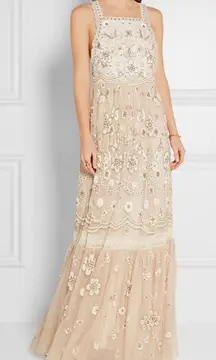 Needle & Thread Embellished Rhinestone Beaded Maxi Gown nude pink Size US 2