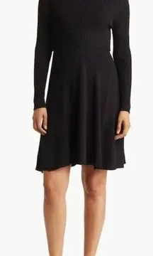 STITCHDROP 2-fer Mock Neck Sweater Dress in Black Size Large