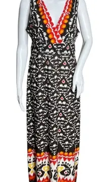 Chicos Dress Womens Small Maxi Black White‎ Red Aztec Print Boho Bohemian Party