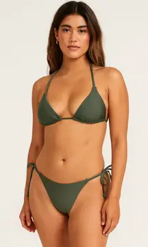 Women's Bikini‎ 3 Pc Set Size S Olive Green Triangle Top Tie Side Y2K Minimalist