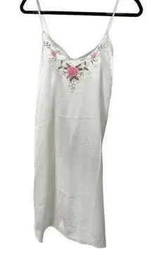 Vintage White Pink Floral Detail Spaghetti Strap Long Nightgown