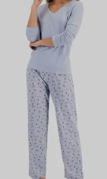New 2PC Long Sleeve Cotton Pajama Set Charter Club lounge Light Blue Size Small