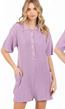 PinkBlush Lavender Sweater Knit Front Button Romper