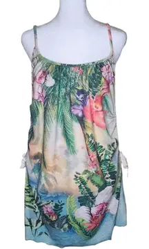 Vtg Lucky Brand Floral Terry Swim Cover Up Dress Matching Headband M-L new