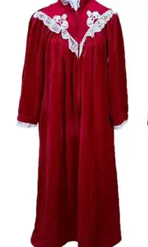 TARA Vintage Red Velvet White Lace Robe