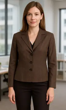 NWOT CATO Linen Blend Chocolate Brown 3-Button Tailored Blazer Size 10