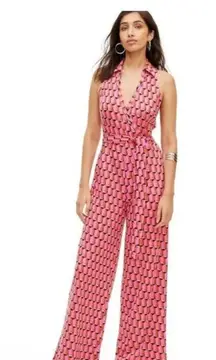 NWT Diane von Furstenberg Collared Sleeveless Pink‎ Geo Jumpsuit Size XL Summer
