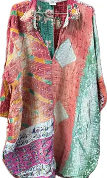 KANTHA patchwork boho shirt dress 100% cotton handmade India fall colors