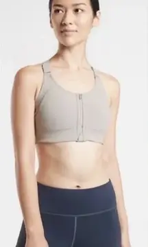 Athleta Empower Sports Bra Taupe Grey Zip Front Brami‎ Racerback Size Medium