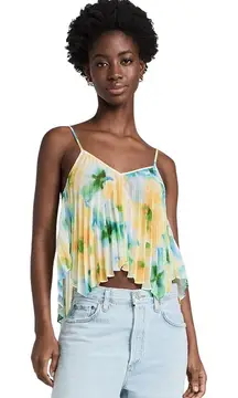 Misa Noemi Top Citron Watercolor V Neck Sleeveless Pleated Chic Blouse Sz M NWT