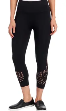 One5One Women Navy Blue Eyelet Hem Cropped Activewear Casual Leggings L/XL‎