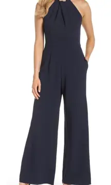 Julia Jordan Twist halter style wide leg jumpsuit Navy size 6