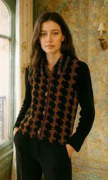 Lisa International‎ Zip Sweater Womens Gold Black
Argyle Chenille Frilly 90s Y2K