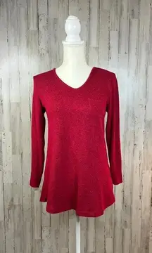 Soma‎ Women's Size XS Long Sleeve Red Tunic Pocket Front Top V-Neck Blouse