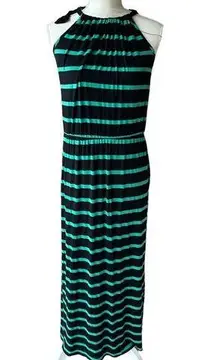 EVERLEIGH Green Black Striped Maxi Dress Size Medium