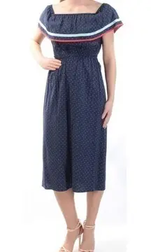 MAISON JULES NAVY POLKA DOT MIDI BLOUSON DRESS