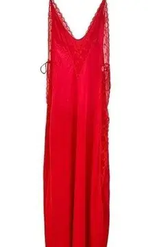 Vintage Kayser Red Lace Silk slip lingerie Full-Length Open Sides w/Ties Size S