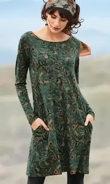 Peruvian Connection Womens Orla Pima Cotton‎ Modal Long Sleeve Floral Dress XS