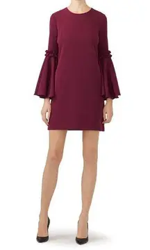 Milly Cady Shift Dress Women's 10 Wine Long Bell Sleeves Short Length Crepe RTR