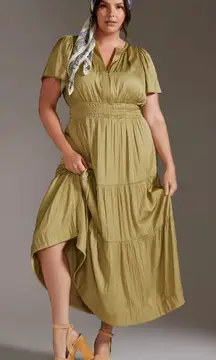 NWT by Anthropologie The Somerset Maxi in Green Lumensilk Satin Edition Dress L