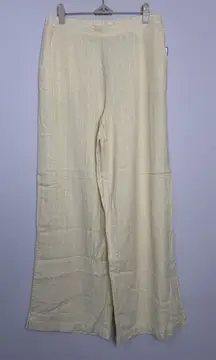 Cable & Gauge Studio Ladies Striped Linen-Blend Wide-Leg‎ Pants Small Boho Beach