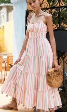 Rainbow Striped Multicolor Summer Maxi Dress