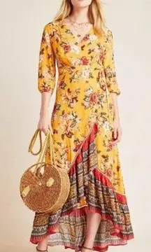 Anthropologie Farm Rio Soigne Orange Floral Maxi Dress