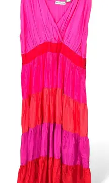 DENIM 24/7 | 26W Tiered Maxi Dress Ruffle Pink Red Tank Sleeveless Long Flowey