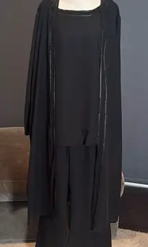 Women’s Black Chiffon 3 Piece Formal Pants Suit Ribbon Detail Size 16 NEW