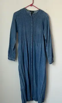 90s Vintage Charter Club Denim Cottagecore Western Maxi Dress Long Sleeve Sz S